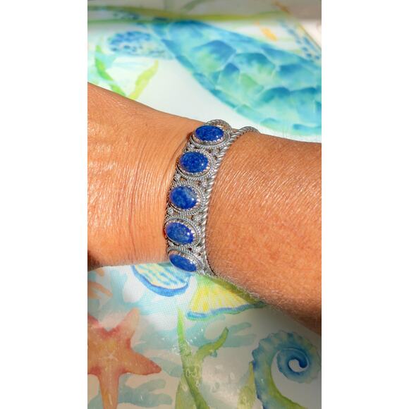 CAROLYN POLLACK SS Cuff Bracelet | 5 Lapis Lazuli Gems| Wisdom, Truth, Royalty - Picture 3 of 7